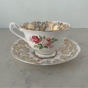 Royal Albert Pink and White Cabbage Rose Teacup and Saucer Bone China